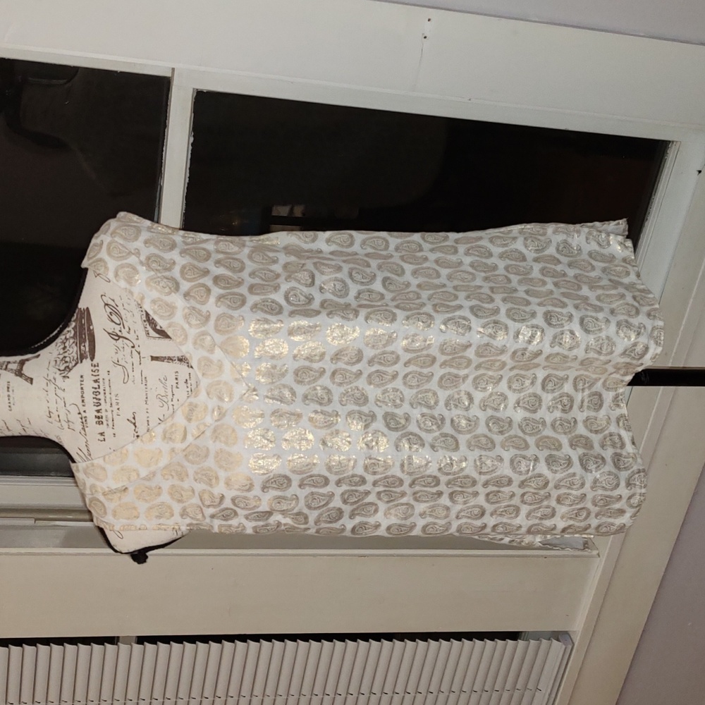 Lucy & Laurel Linen Tank Fully Lined Gold Print Cream Body SZ: Large